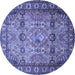 Round Machine Washable Persian Blue Traditional Rug, wshtr501blu