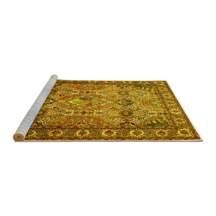 Sideview of Machine Washable Persian Yellow Traditional Rug, wshtr501yw