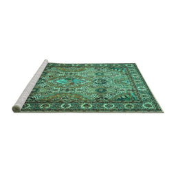 Sideview of Machine Washable Persian Turquoise Traditional Area Rugs, wshtr501turq