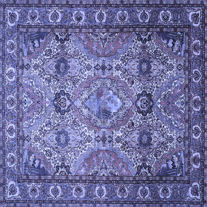 Square Machine Washable Persian Blue Traditional Rug, wshtr501blu