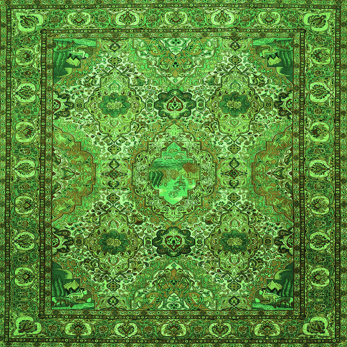 Round Machine Washable Persian Green Traditional Area Rugs, wshtr501grn