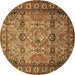 Round Machine Washable Persian Brown Traditional Rug, wshtr501brn