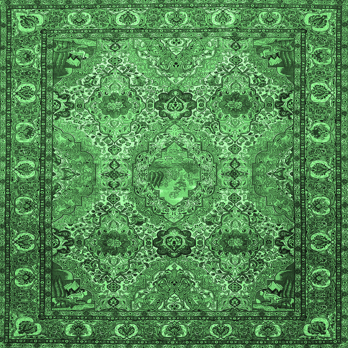 Square Machine Washable Persian Emerald Green Traditional Area Rugs, wshtr501emgrn