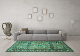 Machine Washable Persian Turquoise Traditional Area Rugs in a Living Room,, wshtr501turq