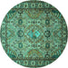 Round Persian Turquoise Traditional Rug, tr501turq