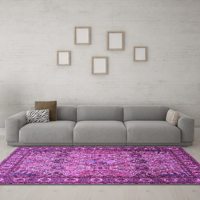 Machine Washable Persian Purple Traditional Area Rugs in a Living Room, wshtr501pur