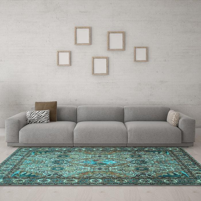Machine Washable Persian Light Blue Traditional Rug in a Living Room, wshtr501lblu