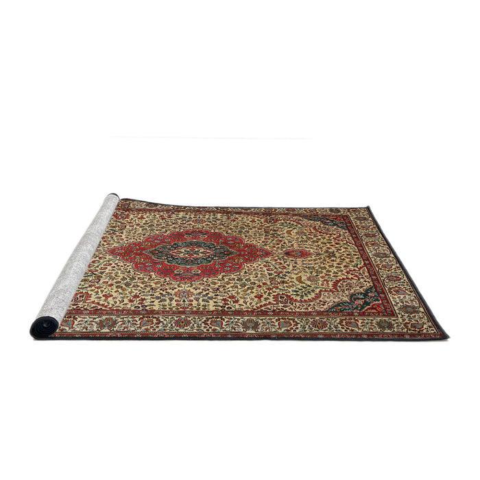Sideview of Machine Washable Traditional Brown Green Rug, wshtr502