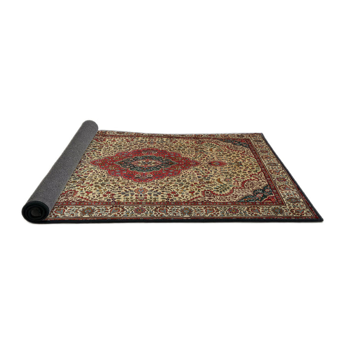 Sideview of Traditional Brownish Green Medallion Rug, tr502