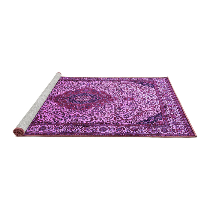 Sideview of Machine Washable Medallion Purple Traditional Area Rugs, wshtr502pur