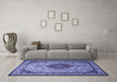 Machine Washable Medallion Blue Traditional Rug in a Living Room, wshtr502blu