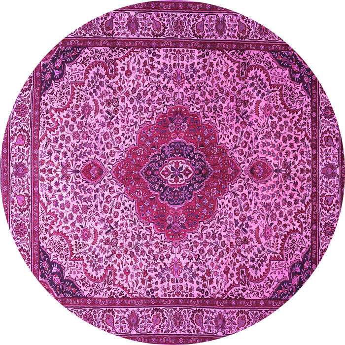 Round Machine Washable Medallion Pink Traditional Rug, wshtr502pnk