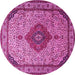 Round Machine Washable Medallion Pink Traditional Rug, wshtr502pnk