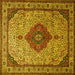 Square Machine Washable Medallion Yellow Traditional Rug, wshtr502yw