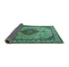 Sideview of Medallion Turquoise Traditional Rug, tr502turq