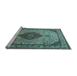 Sideview of Machine Washable Medallion Light Blue Traditional Rug, wshtr502lblu
