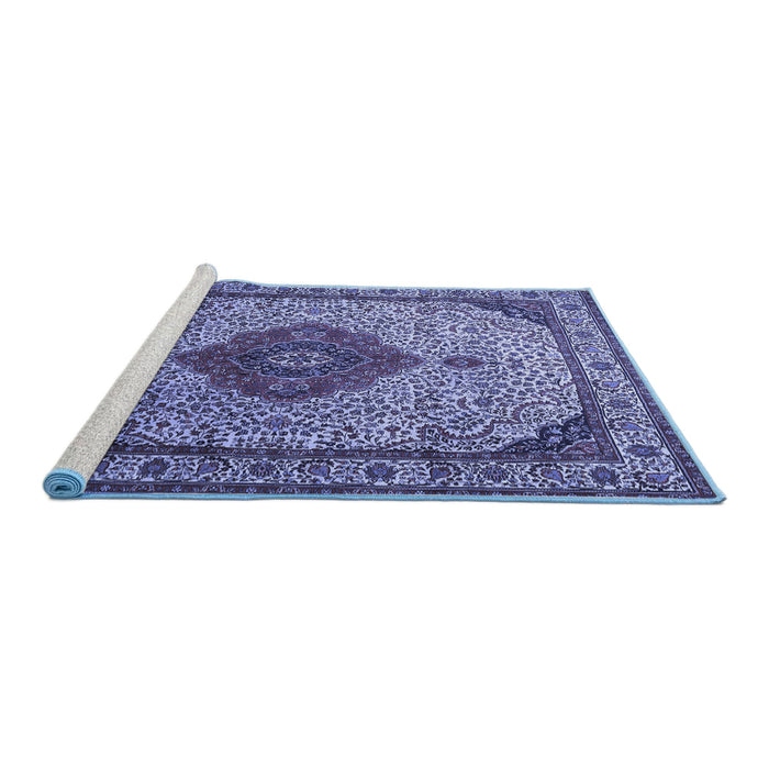 Sideview of Machine Washable Medallion Blue Traditional Rug, wshtr502blu