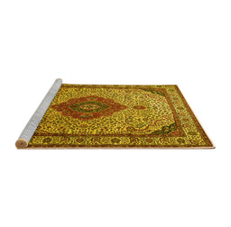 Sideview of Machine Washable Medallion Yellow Traditional Rug, wshtr502yw