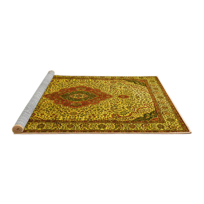 Sideview of Machine Washable Medallion Yellow Traditional Rug, wshtr502yw