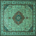 Square Machine Washable Medallion Turquoise Traditional Area Rugs, wshtr502turq