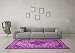 Machine Washable Medallion Purple Traditional Area Rugs in a Living Room, wshtr502pur