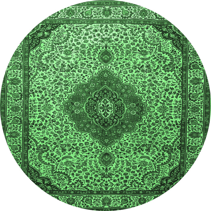 Round Machine Washable Medallion Emerald Green Traditional Area Rugs, wshtr502emgrn