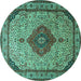 Round Medallion Turquoise Traditional Rug, tr502turq