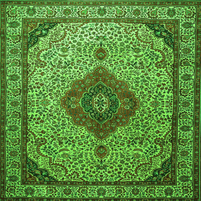 Round Machine Washable Medallion Green Traditional Area Rugs, wshtr502grn