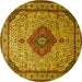 Round Machine Washable Medallion Yellow Traditional Rug, wshtr502yw