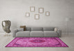 Machine Washable Medallion Pink Traditional Rug in a Living Room, wshtr502pnk