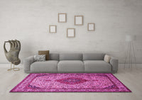 Machine Washable Medallion Pink Traditional Rug, wshtr502pnk