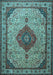 Machine Washable Medallion Light Blue Traditional Rug, wshtr502lblu