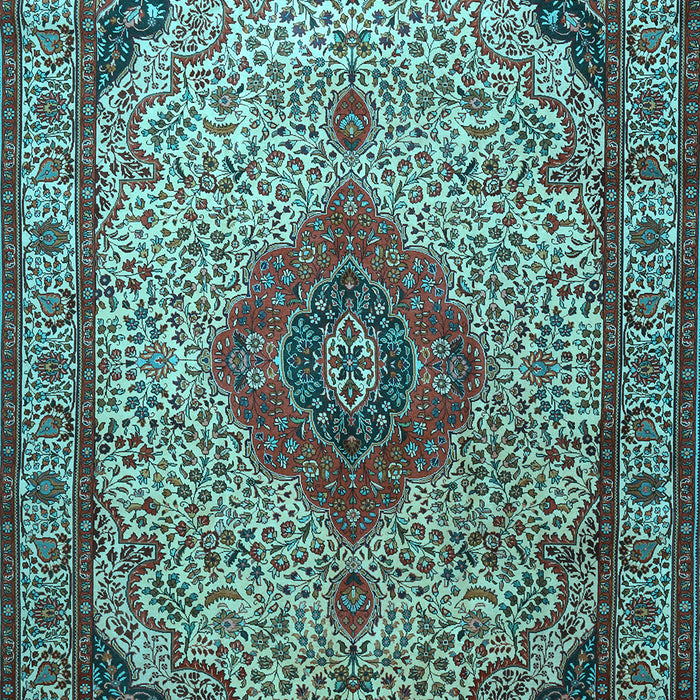 Machine Washable Medallion Light Blue Traditional Rug, wshtr502lblu