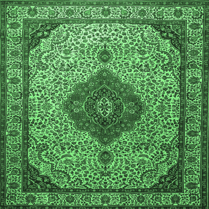 Square Machine Washable Medallion Emerald Green Traditional Area Rugs, wshtr502emgrn
