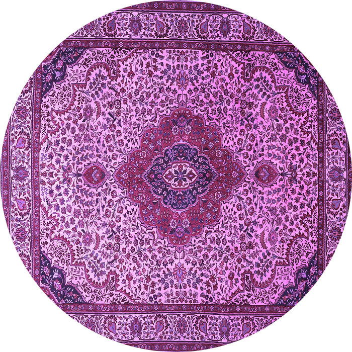 Round Machine Washable Medallion Purple Traditional Area Rugs, wshtr502pur