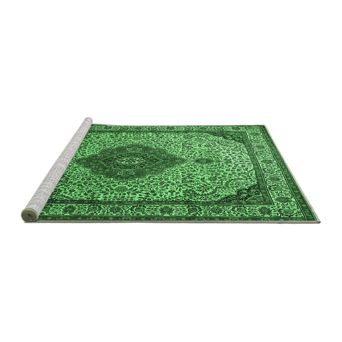 Sideview of Machine Washable Medallion Emerald Green Traditional Area Rugs, wshtr502emgrn