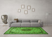 Machine Washable Medallion Green Traditional Area Rugs in a Living Room,, wshtr502grn