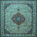 Square Machine Washable Medallion Light Blue Traditional Rug, wshtr502lblu