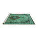 Sideview of Machine Washable Medallion Turquoise Traditional Area Rugs, wshtr502turq