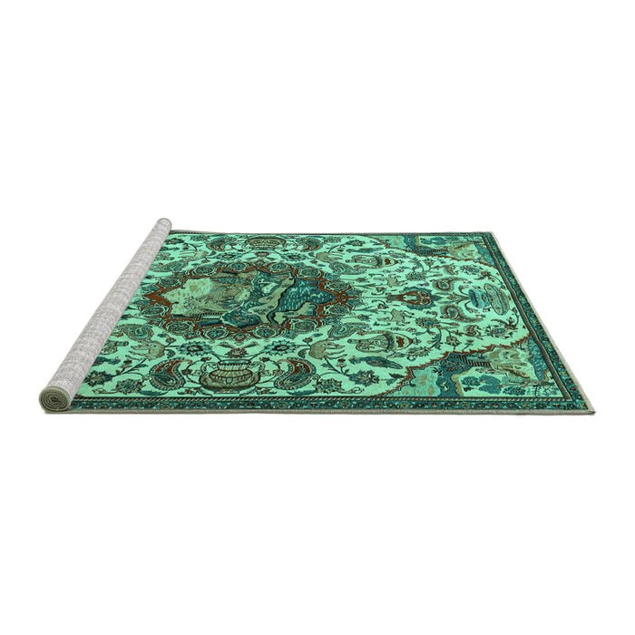 Sideview of Machine Washable Animal Turquoise Traditional Area Rugs, wshtr503turq