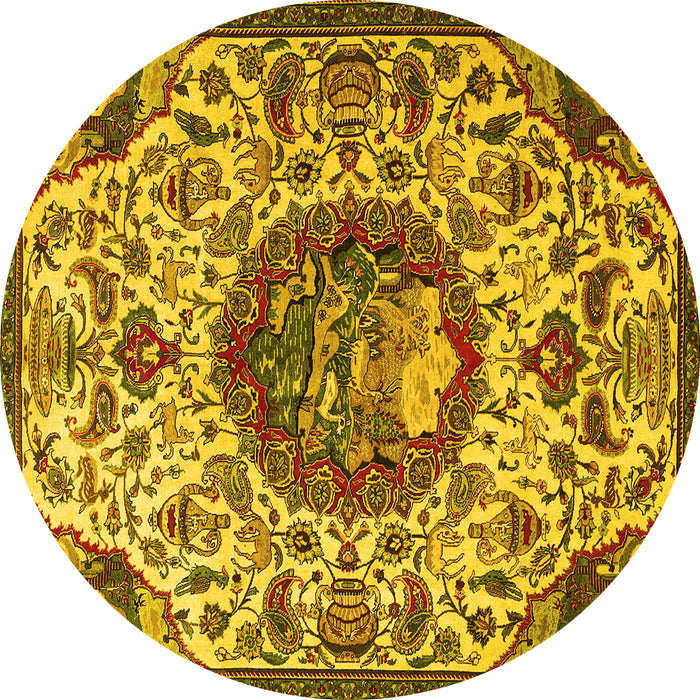 Round Animal Yellow Traditional Rug, tr503yw