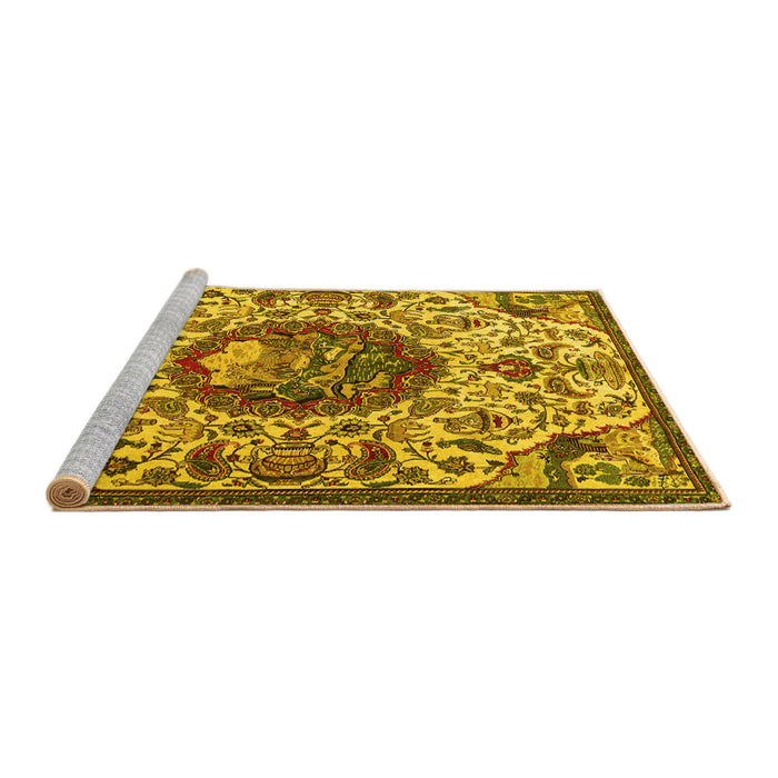 Sideview of Machine Washable Animal Yellow Traditional Rug, wshtr503yw