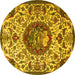 Round Machine Washable Animal Yellow Traditional Rug, wshtr503yw