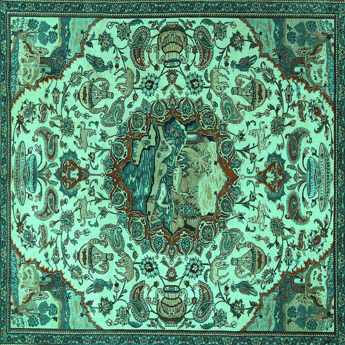 Square Machine Washable Animal Turquoise Traditional Area Rugs, wshtr503turq