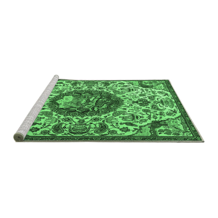 Sideview of Machine Washable Animal Emerald Green Traditional Area Rugs, wshtr503emgrn