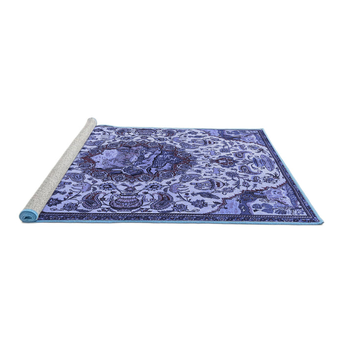 Sideview of Machine Washable Animal Blue Traditional Rug, wshtr503blu