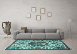 Machine Washable Animal Light Blue Traditional Rug in a Living Room, wshtr503lblu