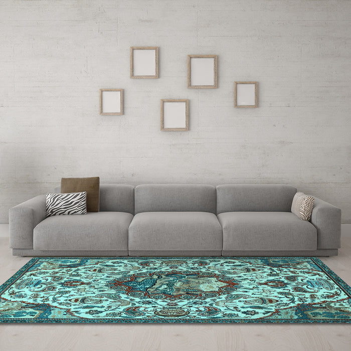 Machine Washable Animal Light Blue Traditional Rug in a Living Room, wshtr503lblu