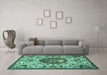 Machine Washable Animal Turquoise Traditional Area Rugs in a Living Room,, wshtr503turq