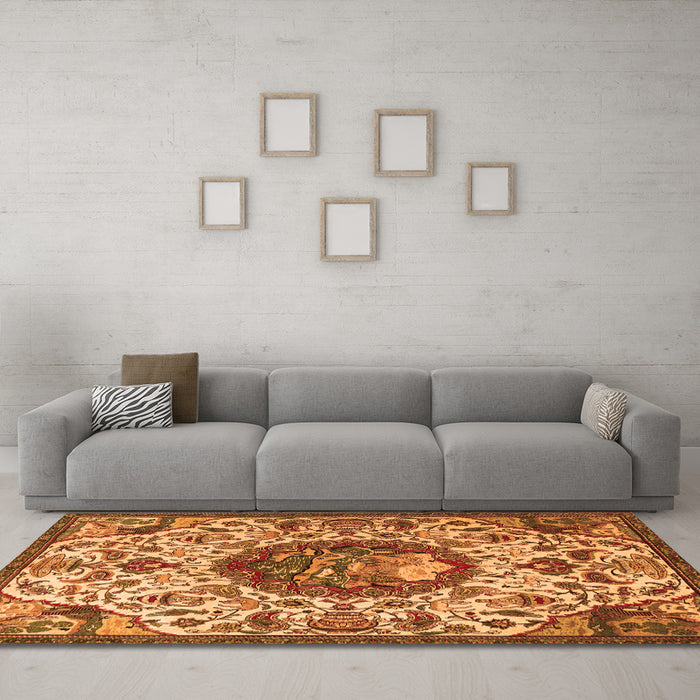 Machine Washable Animal Orange Traditional Area Rugs in a Living Room, wshtr503org
